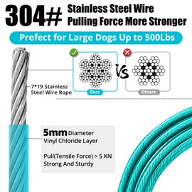 jenico Dog Tie Out Cable: 15 ft Dog Lead for Yard - Heavy Duty Chain Leash Outside for Small Large Dogs Up to 500 lbs - Outdoor Dog Runner Tether
