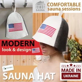 PetriStor Sauna Hat Flag USA - Sauna Hat for Men - Wool Sauna Hat - Sauna Hat Finnish - Bathhouse Hat - Natural Felt Sauna Cap