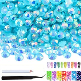 10000pcs 4mm Lake Blue AB Bedazzling gem Flatback Rhinestones Bulk Colorful Rhinestones for Nails DIY Nail Art, face Stickers, Body Art, Clothes, Bags, Craftsman's Jewelry