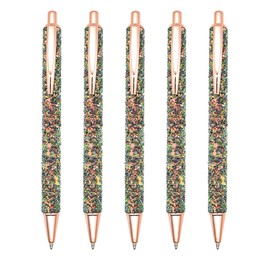 Gullor 5PCS Ballpoint Pens, Glitter Click Ball Pens, Black Ink Medium Point 1mm, for Office Supplies Gift Wedding Birthday, Dark Green
