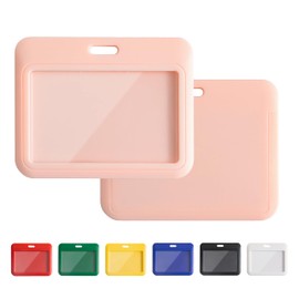 2 Pack Sliding Horizontal ID Badge Holder with Clear Window Pink ID Card Holder Protector Pouch for Office School ID Credit Cards Proximity Key Cards Driver’s Licenses and Passes