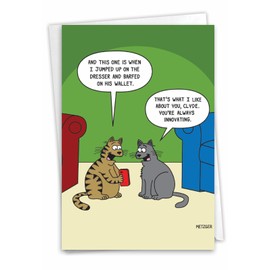NobleWorks - 1 Hilarious All Occasions Blank Humor Greeting Card with 5 x 7 Inch Envelope - Funny Just Because Cartoon Domestic Cats, Smartphones for Men and Women - Cat Pix C2705OCB