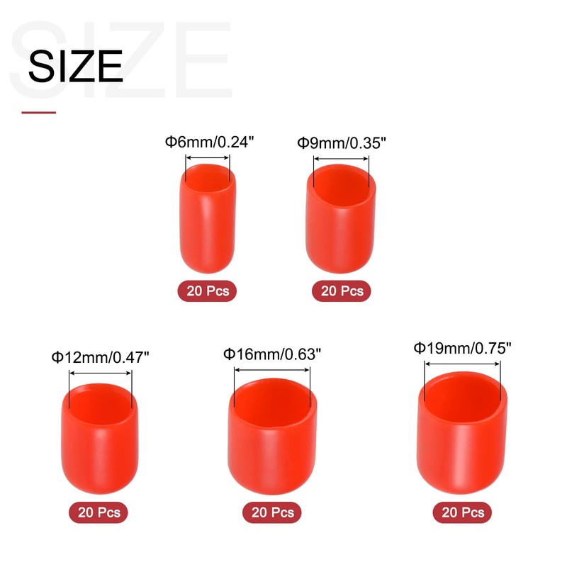uxcell 100pcs Round Rubber End Caps 1/4" 3/8" 1/2" 5/8"