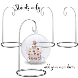 BANBERRY DESIGNS Holiday Ornament Stands - Set of 4 Silver Christmas Holders - Chrome Finished Metal - Holds Air Plant Terrarium - Christmas Ornament Displayers - 11" H