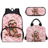 Cndexd Pink Hearts Sloth Strawberry Print Girls Backpack Set, Kids