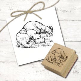 Dekolando Motif Stamp Elephant Sleeps – Stamp Animals Wooden Stamp – Imprint 38 x 28 mm