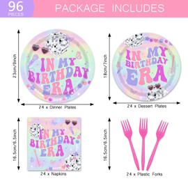 96Pcs In My Birthday Era Party Supplies Friendship Party Tableware Set Music Birthday Plates and Napkins for Singer Birthday Party Dinnerware for 24 Guests