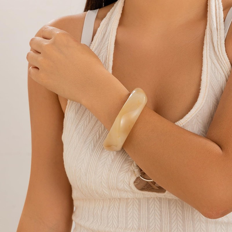 Joiigaem Punk Chunky Acrylic Resin Cuff Irregular Bangle Bracelet (Beige)