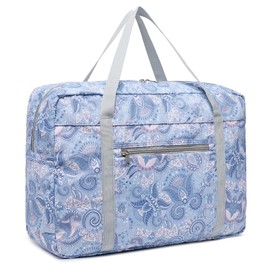 KONO Travel Bag Foldable Women's Hand Luggage Bag Waterproof Carry On Luggage for Travel Holiday Shopping Weekender Gym, lightblue, travel bag