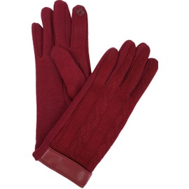 Sakkas 16167 - Rayanne Soft Classic Knit Faux Leather Wrist Band Touch Screen Warm Gloves - Burgundy - S/M