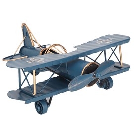 Yctze Vintage Wrought Iron Aircraft Biplane Model for Adults Desktop Decor Photo Props Goose Airplane and Amelia Earhart Plane Decoration Blue