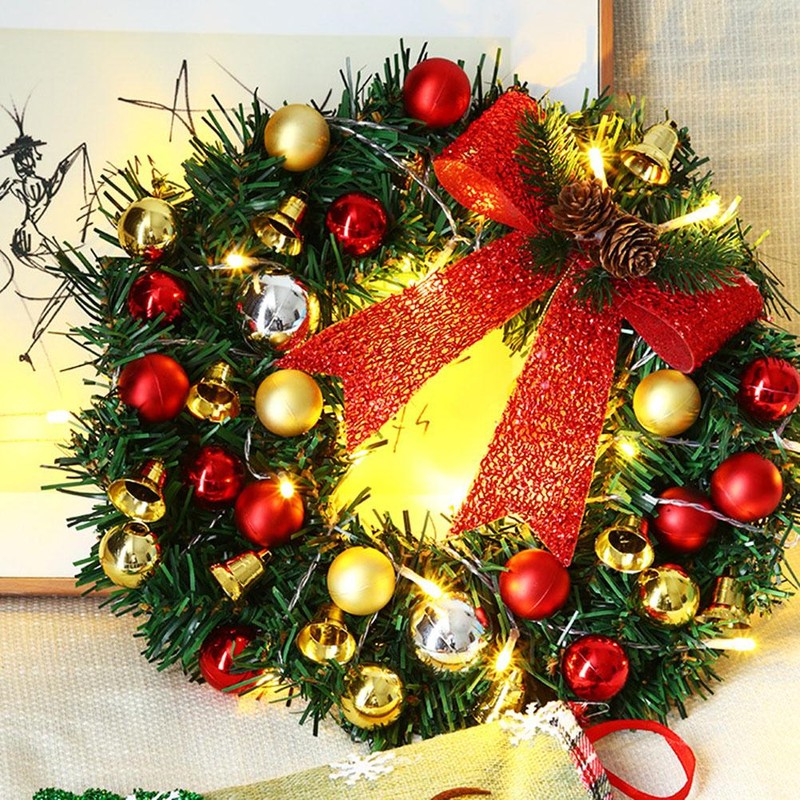 Xmas Wreath with 20 LED Lights and Bells Christmas Garland