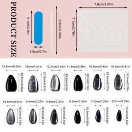 NICENEEDED 24Pcs Cat Eye Press on Nails, Almond Short False Nails Black Glitter Fake Nails Reusable Artificial Nails, Full Cover Acrylic Nail for Women DIY Manicure Nail Art