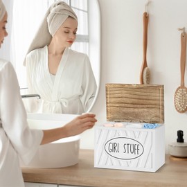 Tampon Holder for Bathroom for Bathroom Accessories, Feminine Product Organizer with Lid, Shark Week Bathroom Organizer Tampon Storage for Bathroom Decor, Wood Pad and Tampon Organizer for Girl Stuff