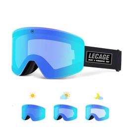 LECAGE OTG Frameless Photochromic Ski Goggles, Anti-Fog Light Adaptive Snow Goggles, UV Protection Snowboard Goggles for Men Women Youth (Blue)