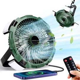 Mukum Portable Camping Fan with LED Lantern, 11600mAh Rechargeable Battery Powered Fan with Hanging Hook for Tent Car RV Hurricane Emergency, 4 Speeds Cooling Portable fan for Travel Picnic Fishing
