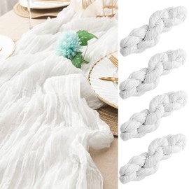 Table Runner White, Pack of 4 Table Runners Cheese Cloth, 90 x 300 cm Rustic Gauze Fabric Boho Table Runner, Cheesecloth Table Runner for Weddings, Bridal Shower Decorations, Table Decoration