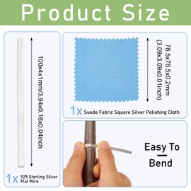 925 Sterling Silver Flat Wire 4 mm Width Rectangle Soft Bezel Strip Wire 3.28 Feet for DIY Women Men Wedding Engagement Stone Rings Statement Valentine's Gift Jewelry Making