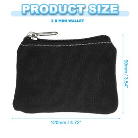 PATIKIL 3" x 5" Coin Purse Pouch, 2 Pack Change Purses Small Organizer Bags with Zipper Canvas for Home, Black