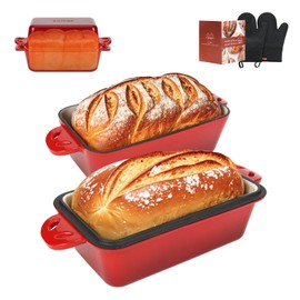 AILITOR 9x5 Enameled Cast Iron Loaf Pan with Lid - 2 in 1 Homemade Sourdough Bread Baking Pan
