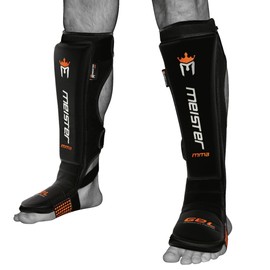 Meister Leg Protectors Leg Support Boxing Kickboxing Cowhide Leather Small/Medium Black 1 Pair