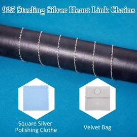 EEE ELECRELIVE 3.28 Feet Sterling Silver Heart Chain Hollow Heart Link Chains Bulk 3x2.5mm Sterling Silver Necklace with Velvet Polishing Cloth Permanent Bracelet Kit for Women Men Necklace Making