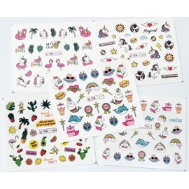 Lot of 5 sheet Unicorn Inspired Water Decals for Fingernail art nail Art Rainbow Ice Cream Hearts Cupcakes Alien Cactus Flamingo