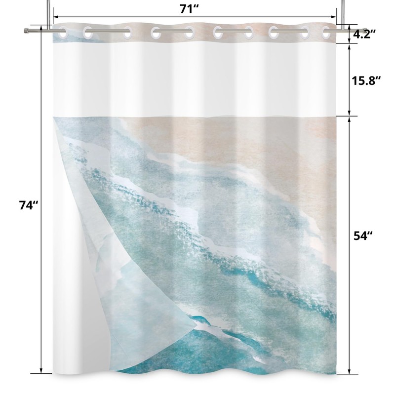 Caheansi No Hook Shower Curtain with Snap in Liner, Hotel