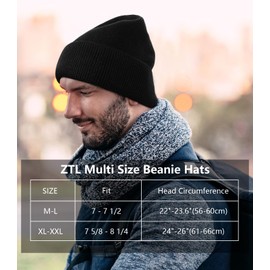 Oversize XL XXL Waterproof Merino Wool Beanie for Men Women Big Head, Warm Fleece Lined Large Winter Hat, Plus Size Big Knit Skull Stocking Cap, Rainproof Windproof Cuffed Beanie for All Weather Black