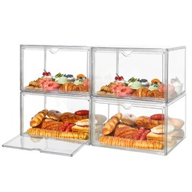 SANKEU 4 Pcs Bread Boxes for Kitchen Countertop, Large Bread Storage Container, Pastry Display Case Stackable Bread Keeper for Bread, Bagel, Muffins