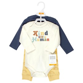 Hudson Baby baby-girls Unisex Baby Cotton Bodysuit and Pant Set, Kind Human, 9-12 Months, Kind Human Long Sleeve, 9-12 Months