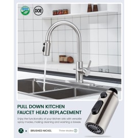 HEISOK Kitchen Faucet Spray Head Replacement, Pull Down Faucet Head Replacement with 15 Adapters, 3 Function Spray Nozzle for Kitchen Faucet, Replacement Pull Out Faucet Head, Brushed Nickel