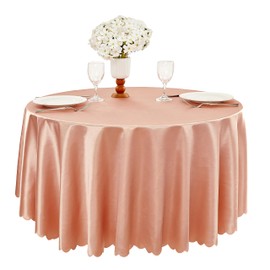 Counfeisly 1 Pack 90 Inch Rose Gold Round Tablecloth, Silky Satin Tablecloth Overlay Smooth Fabric Table Cover, Table Decoration for Wedding Party Banquet Events