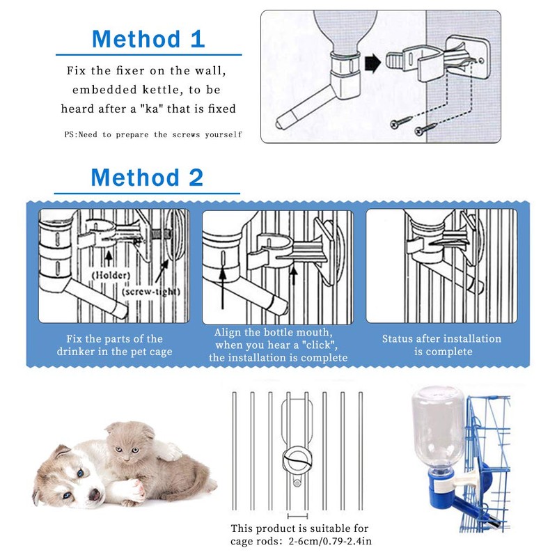 Andiker No-Drip Pet Water Dispenser,Dog Kennel Cage Water Bottle Drinker