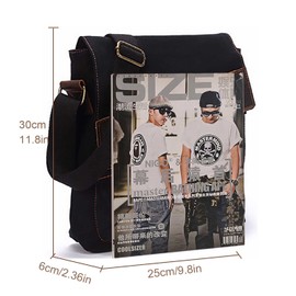 Small Messenger Bag Unisex Vintage Canvas Shoulder Bag Casual Travel Working School Bag (Black)