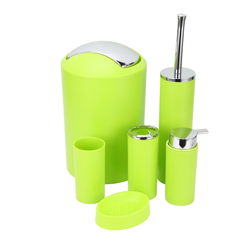 6Pcs Bathroom Accessory Set Bin Soap Dish Dispenser Tumbler Toothbrush