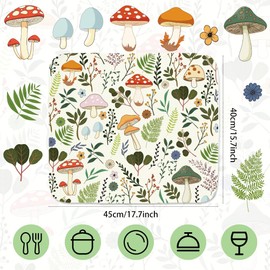 BEUNITONE Dish Drying Mat for Kitchen Counter, 40cm x 45cm,Mushroom and Leaf Pattern, Absorbent Microfiber Drying Pad for Dishes, Quick-Dry Kitchen Mat with Non-Slip Base, Countertop Protector