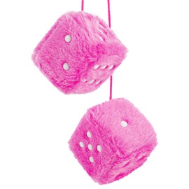 Fuzzy Dice for Car Mirror, Pair of Retro 2.75” Fuzzy Dice for Rear View Mirror with White Dots for Car Interior Hanging Ornament Decoration (Pink)