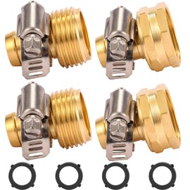 Sanpaint Brass Garden Hose Repair Connector with Clamps Hose End Repair Kit,Fit for 5/8" Garden Hose Fitting,Male and Female Hose Fittings,2-Set