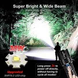Flashlight 20000 High Lumens Rechargeable - 30W Super Bright LED Flash Light | 5000ft Beam & 12H Long Lasting USB C High Powered Handheld Police Flashlight for Home, Camping, Hiking, Emergency