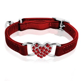 cobee Bling Heart Cat Collar with Bell, Adjustable Kitten Collar with Safety Belt, Rhinestone Pet Collar for Small Cats and Dogs (Red)