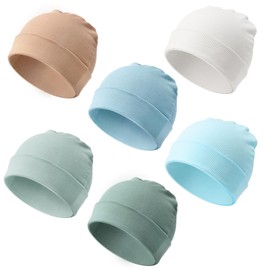 DRESHOW BQUBO 6 Pack Baby Newborn Hats Set for Unisex Infant Newborn Toddler Soft Beanie Hat for Boys Girls 0-6 Months 6-24 Months