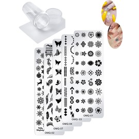 Nail Stamper Kit 1 Nail Stamp, 1 Scraper, 5 Nail Stencils Flower Butterfly Christmas Snowflake Templates French Nail Art Stamp Nail Art Design Supplies (Nail Stamp)