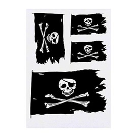 4 x 'Pirate Flag' Temporary Tattoos - Water Resistant, Skin-Safe, Non-Toxic Transfers, Mixed Sizes (TO00040479)