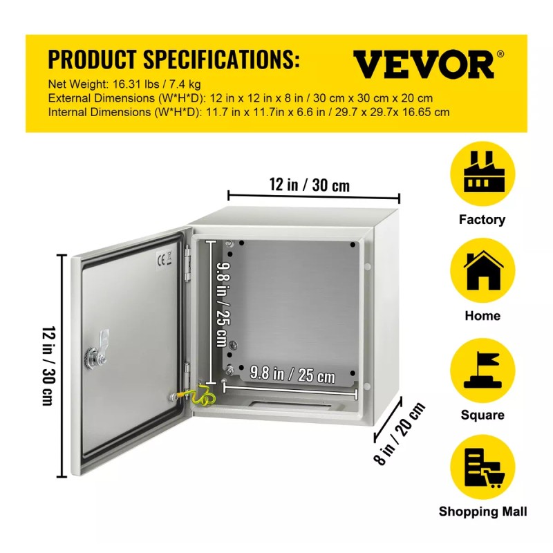 Vevor Gabinete Eléctrica De Acero Al Carbono De 30x30x20cm