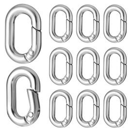 Giantree Pack of 10 Oval Spring Carabiner Hooks, Small, Metal Ring Carabiner, Key Ring, Small Buckle Clip, Spring Carabiner for Travel, Fishing, Camping, Hiking, Hammocks, Backpack (Silver)