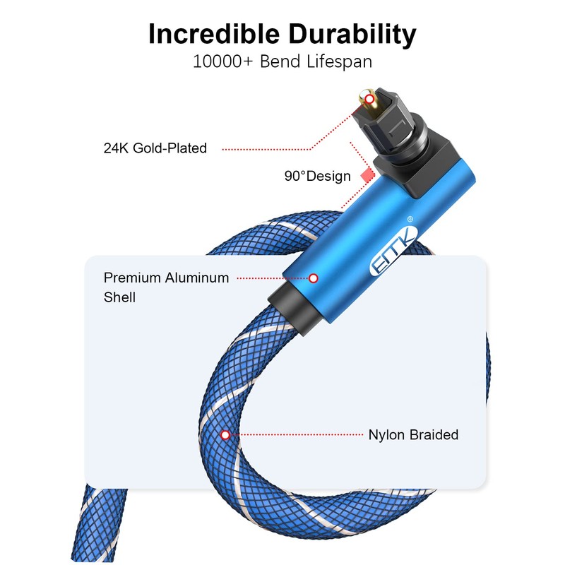 EMK Optical Cable Right Angle Optic Audio Cable S/PDIF 90