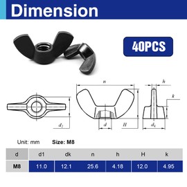40PCS M8 Metric Wing Nuts kit, Zinc Plating-Black Wing Nuts Butterfly Fasteners, Hand Twist Tighten Ear Butterfly Nut Kitfor Easy Assembly and Secure Fit Furniture