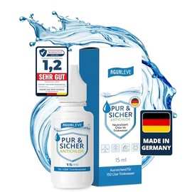 AGUALEVE® Antichlorine, 15 ml for 150 l water, neutralises chlorine in drinking water, perfect for travel and after water disinfection tablets, brand quality, made in Germany, tested with grade 1.2