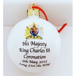 HM King Charles III Coronation Bauble 7 cm Gift Boxed Fine Bone China Commemorative Celebration Hand Decorated UK